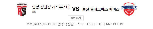 2025년 4월 17일 안양정관장 울산현대모비스 농구 중계 일정
