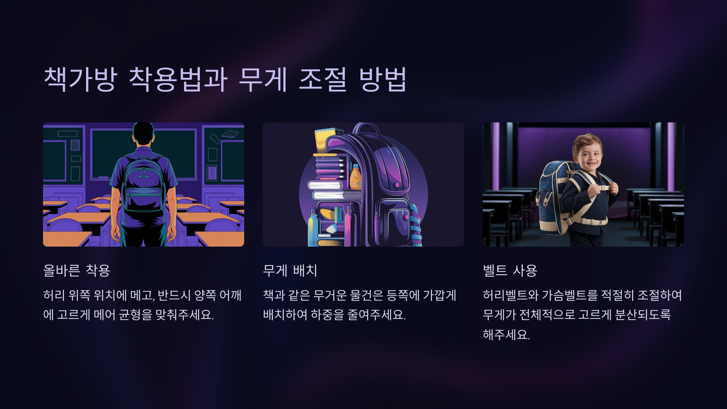 책가방 착용법과 무게 조절 방법