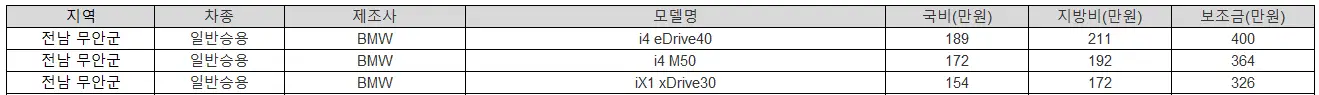 2025년 전남 무안군 전기차 보조금