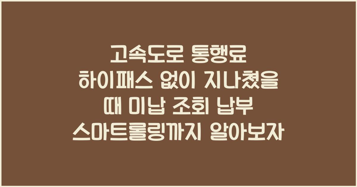 고속도로 통행료 하이패스 없이 지나쳤을 때 미납 조회 납부 스마트롤링까지