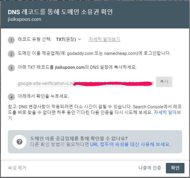 도메인 소유권 확인