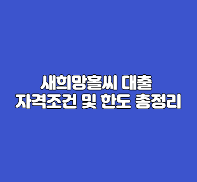  새희망홀씨2 대출 자격조건 및 한도 총정리