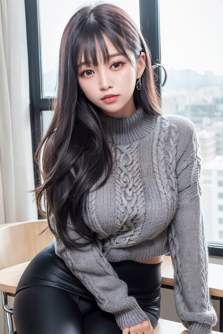  AI가 그린 그레이스웨터에 레깅스 입고 온 여친 그림