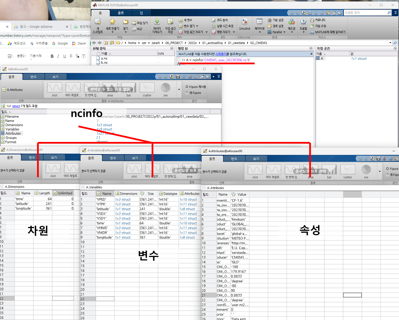 Matlab에서의 NetCDF 정보 확인 - ncinfo