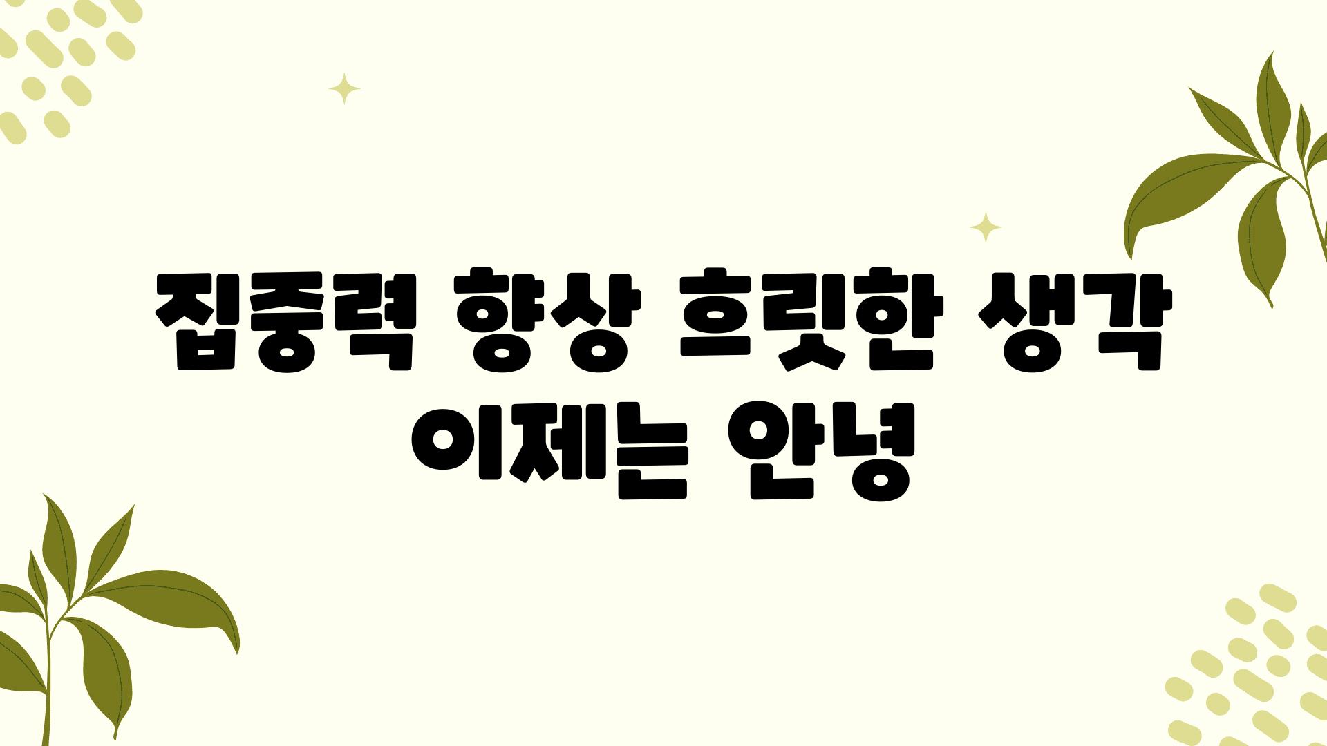 집중력 향상 흐릿한 생각 이제는 안녕