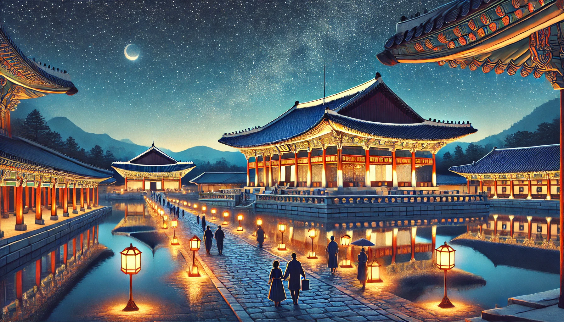 경복궁 야간 여행을 표현한 그림