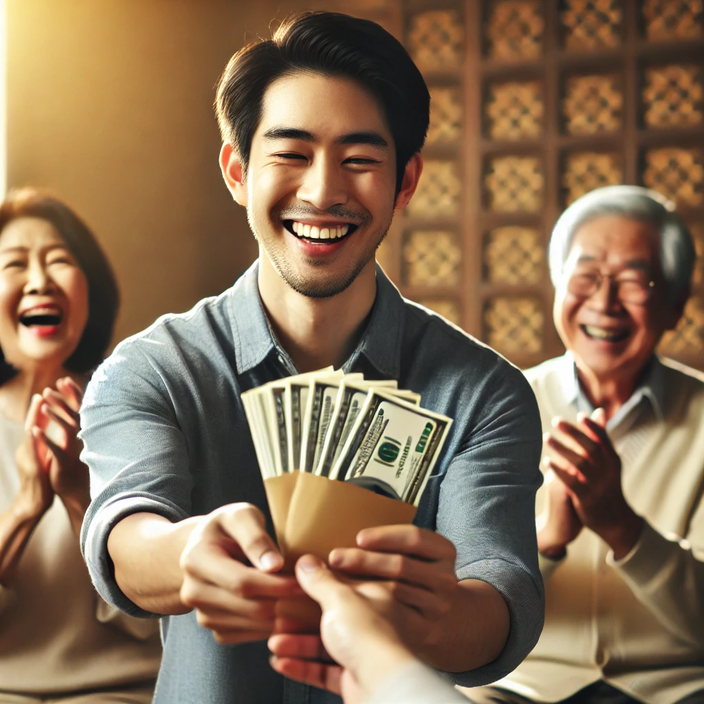 직장인이 주휴수당을 현금으로 받으며 만족하는 모습. 올바른 주휴수당 지급