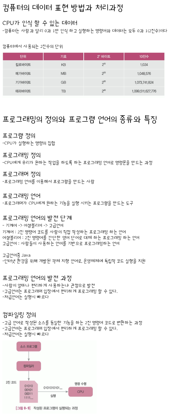  컴퓨터의 데이터 표현 처리과정 / 프로그램밍 정의