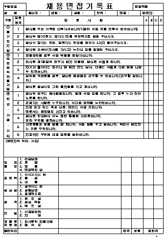  채용 면접 기록(채점)표 양식