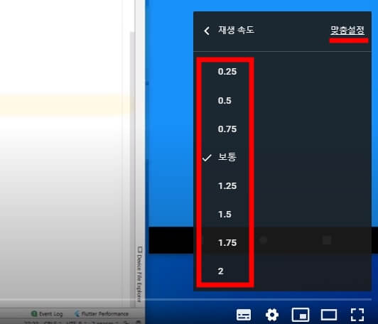 PC 재생 속도 범위 중 원하는 배속 선택