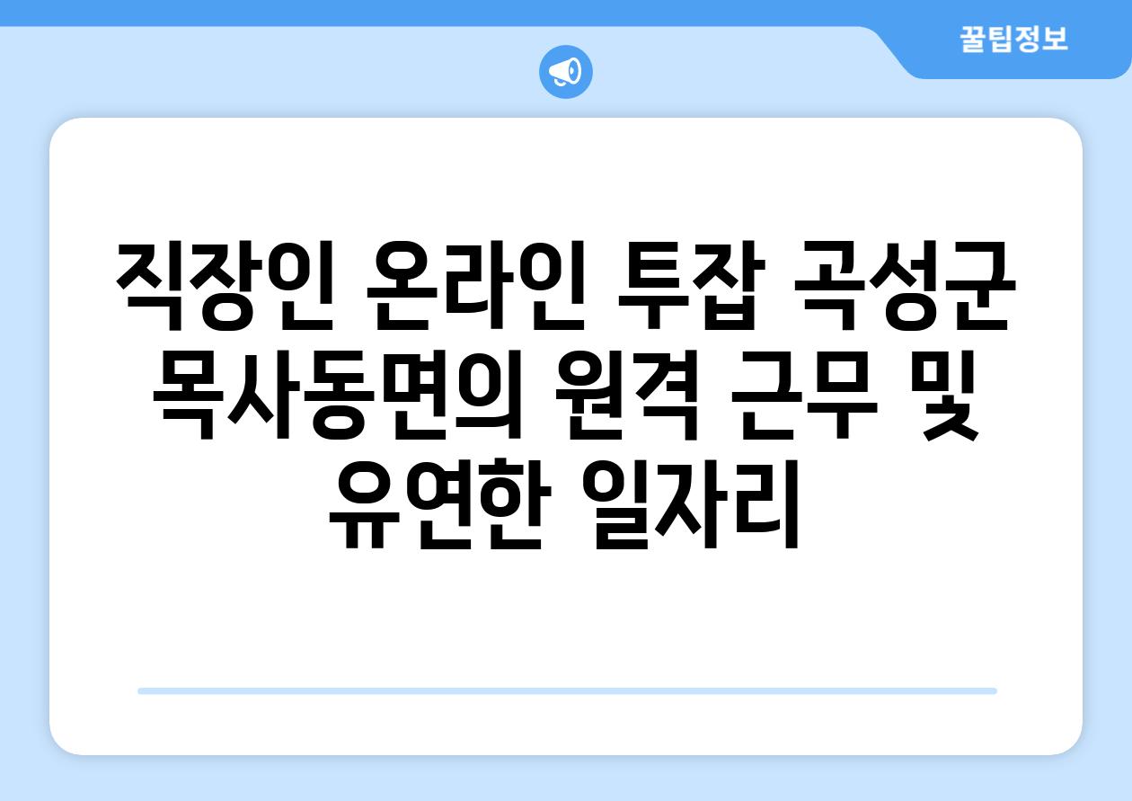 직장인 온라인 투잡 곡성군 목사동면의 원격 근무 및 유연한 일자리