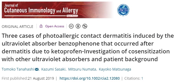 Three cases of photoallergic contact dermatitis induced by the ultraviolet absorber benzophenone that occurred after dermatitis due to ketoprofen‐Investigation of cosensitization with other ultraviolet absorbers and patient background