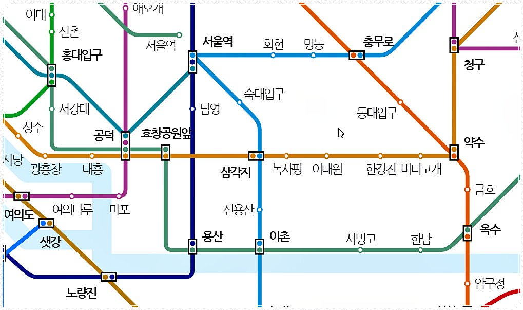 전철 노선도 삼각지역 중심