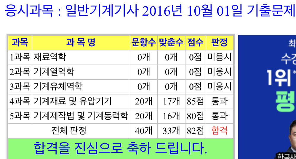  일반기계기사 2016년 4회차 필기(4,5과목) / 필답형 2010년 1회차 (해설지)
