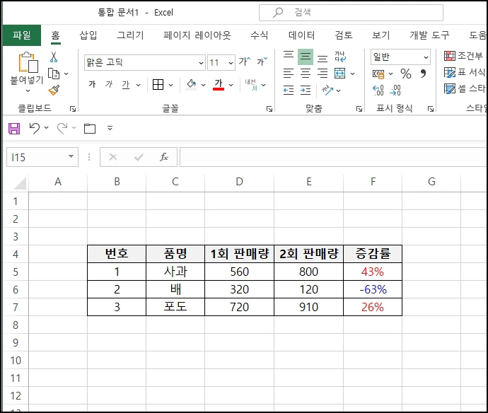 음수이면 파란색으