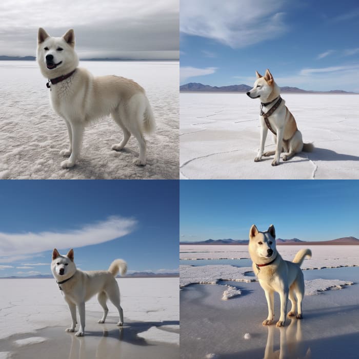 프롬프트에 &#39;a salt flat jindo_dog&#39;만 입력한 예시