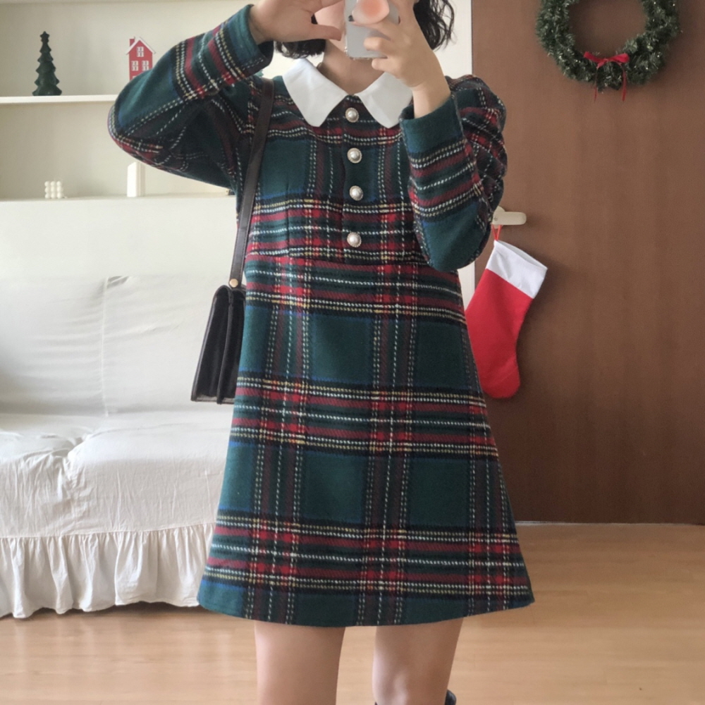 사슴 체크 연말 원피스 2 color