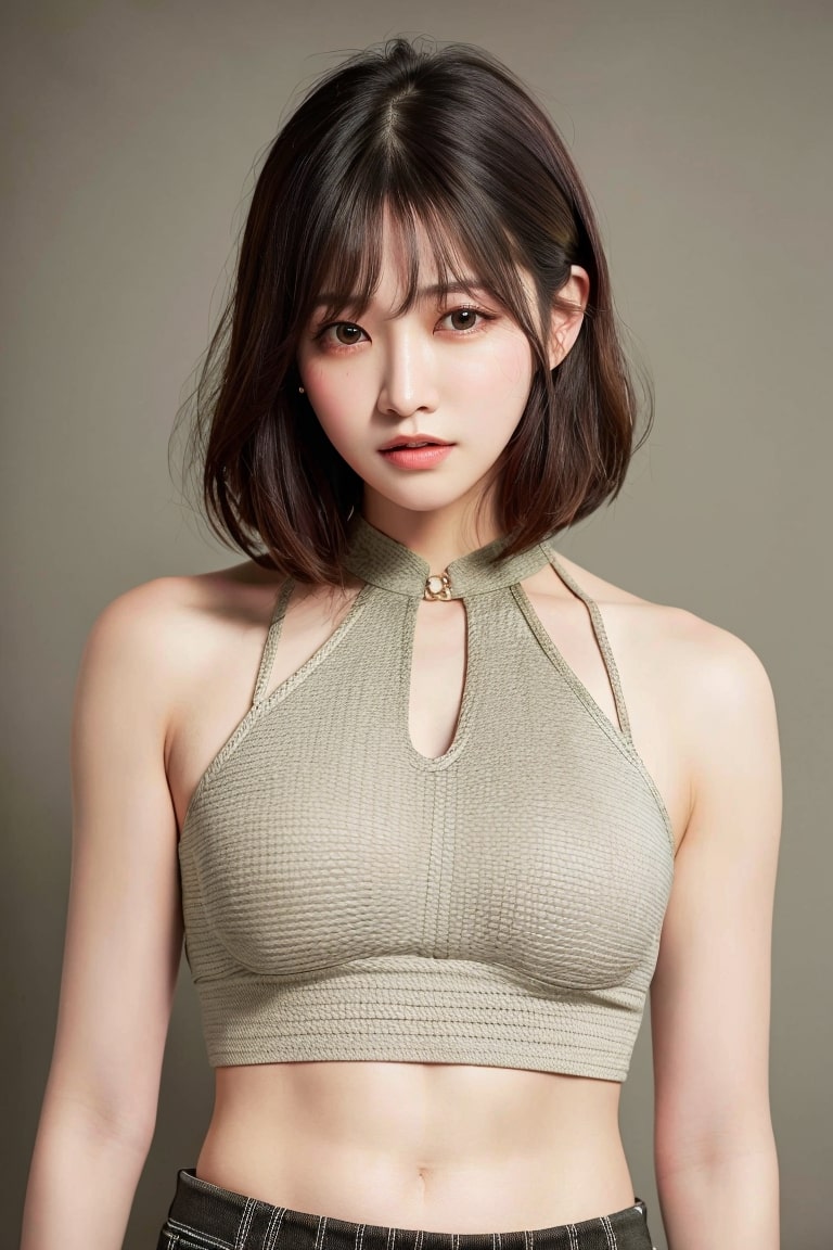 홀터 탑과 플레어 팬츠입은 AI여자그림 그리기(입력하기)