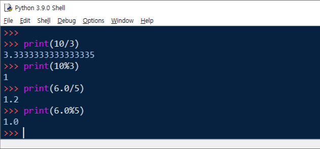 파이썬 숫자 자료형을 이용한 나머지 연산 예제
