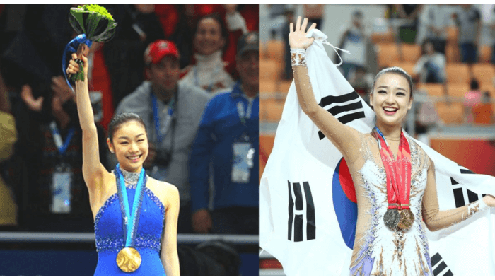 시상대에-선-김연아와-손연재-각기다른-모습