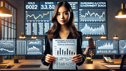 금과 국채 그래프를 분석하며 헷지 전략을 검토하는 여성