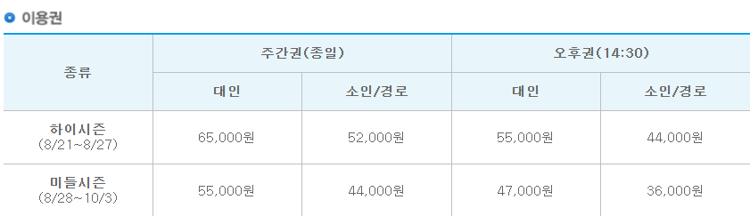 캐리비안베이 가격