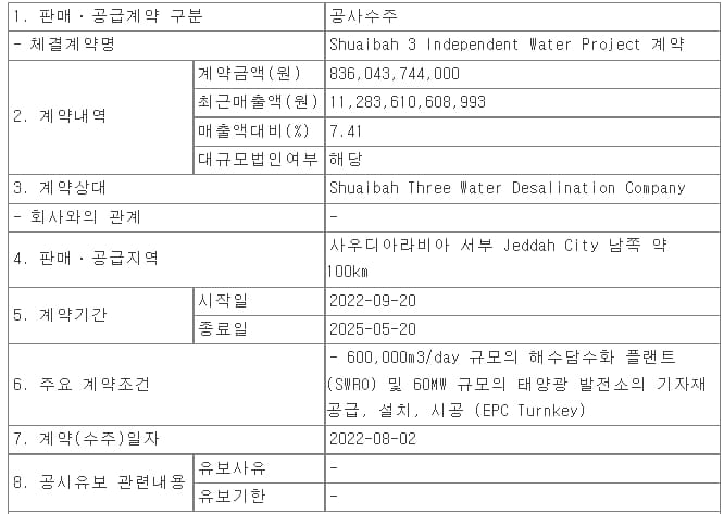 두산에너빌리티&#44; 사우디 쇼아이바 PH3담수플랜트(Shuaibah PH.3&#44; Saudi Arabia) 프로젝트