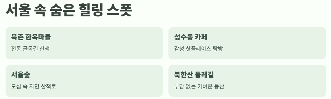 서울 속 숨은 힐링 스폿- 북촌 한옥마을&amp;#44; 성수동 카페&amp;#44; 서울숲&amp;#44; 북한산 둘레길