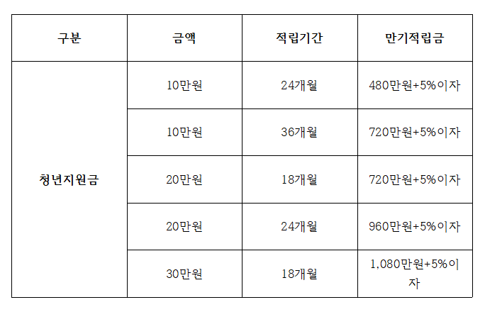 청년지원금적립기간및적립금