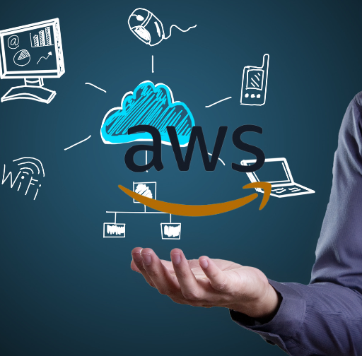 아마존 로고와 AWS 로고가 나란히 있고, 그 사이에 화살표가 그려진 일러스트레이션