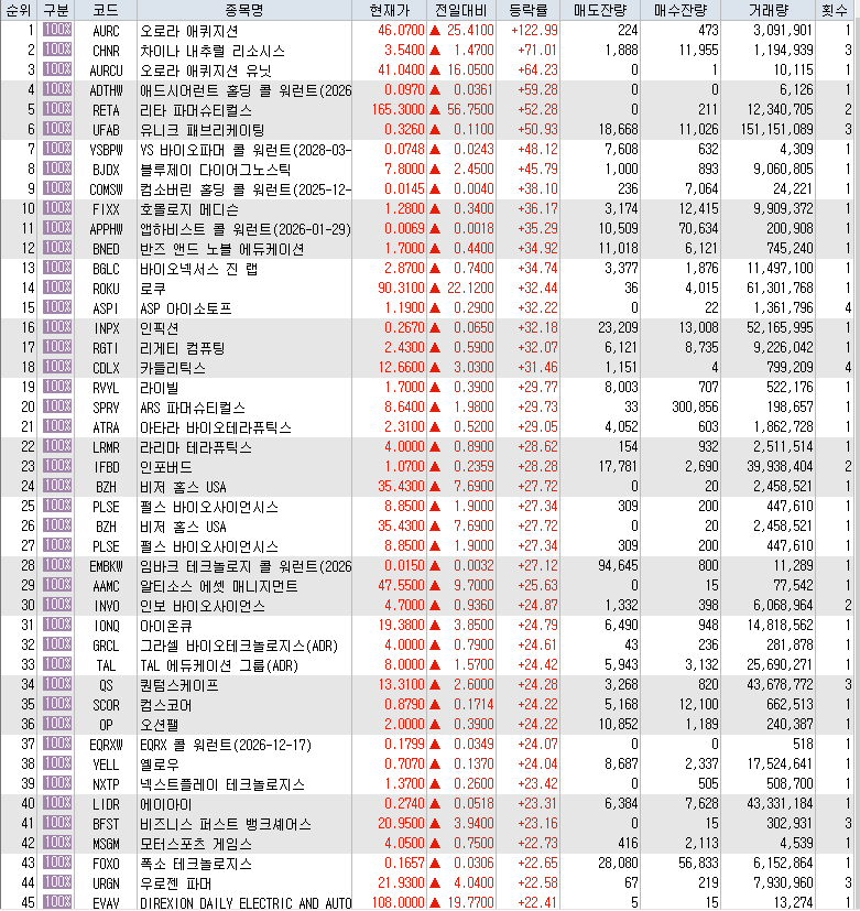  7월30일 미국주식 상승률 상위 종목 TOP 300