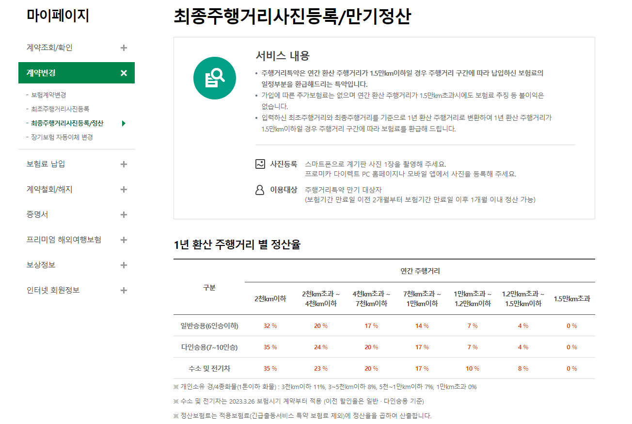 마이페이지-최종주행거리사진등록/정산-화면