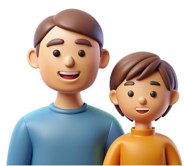 정면을 바라보고 있는 아빠와 아들