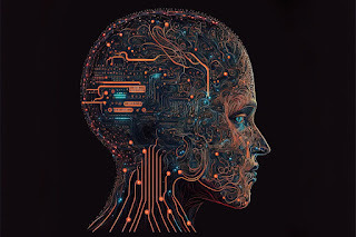 회로망과 전자 신호로 구성된 인간의 옆모습 – 인공지능(AI)과 뇌 신경망을 상징적으로 표현한 디지털 아트 이미지