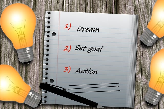 dream&amp;#44; set goal&amp;#44; action 이 적혀 있는 공책