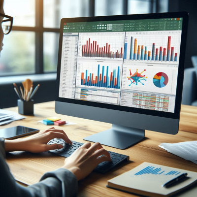 복잡한 데이터 분석을 위한 다중 Excel 화면, 여러 그래프.