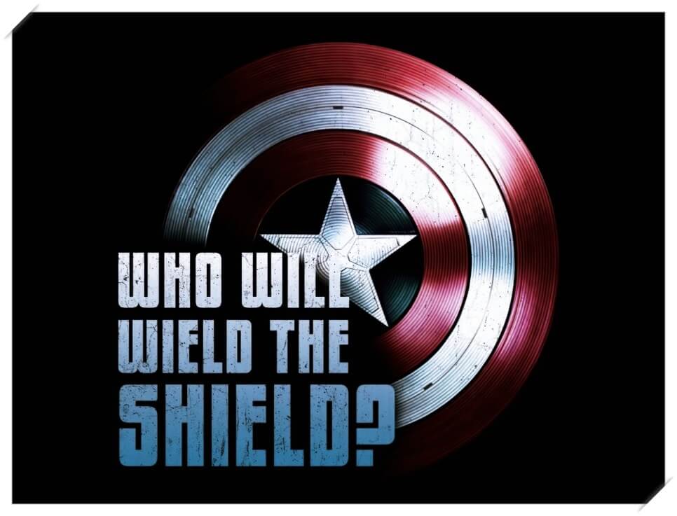 캡틴 아메리카의 방패와 who will wield the shield? 라는 질문의 로고