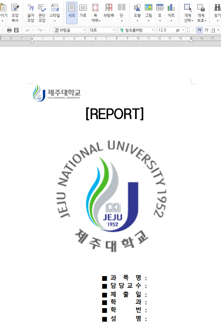  제주대 레포트 표지 파일 다운로드