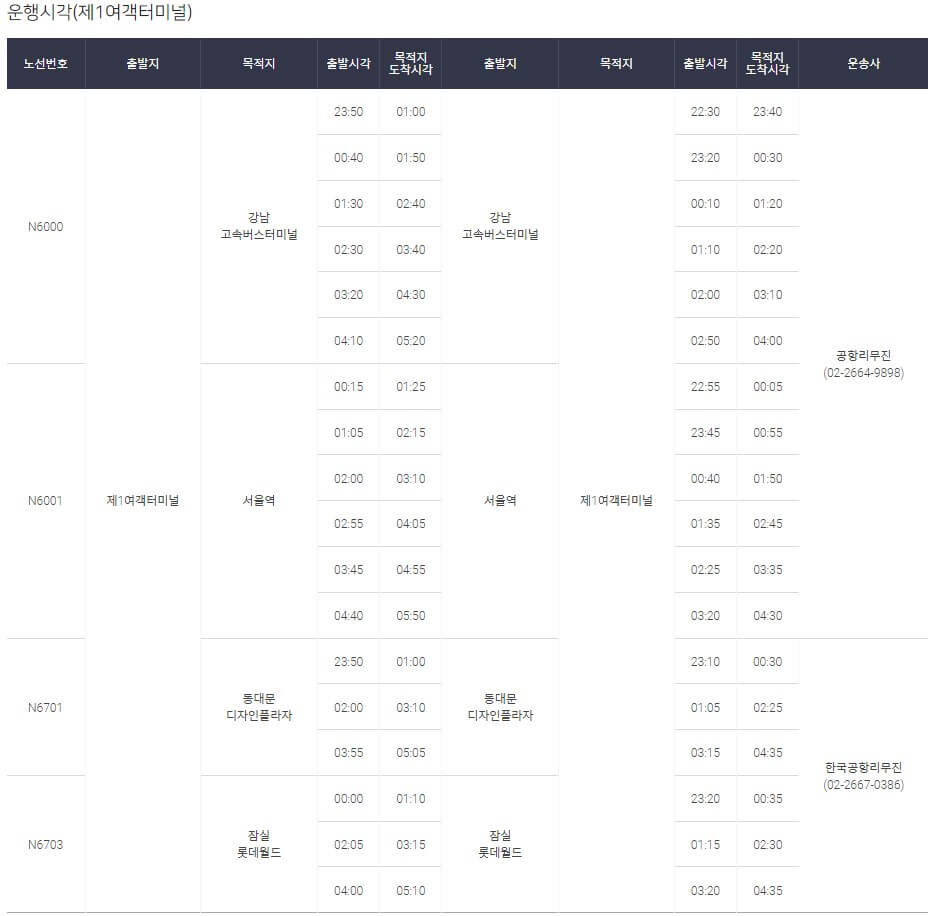 인천공항-리무진-시간표