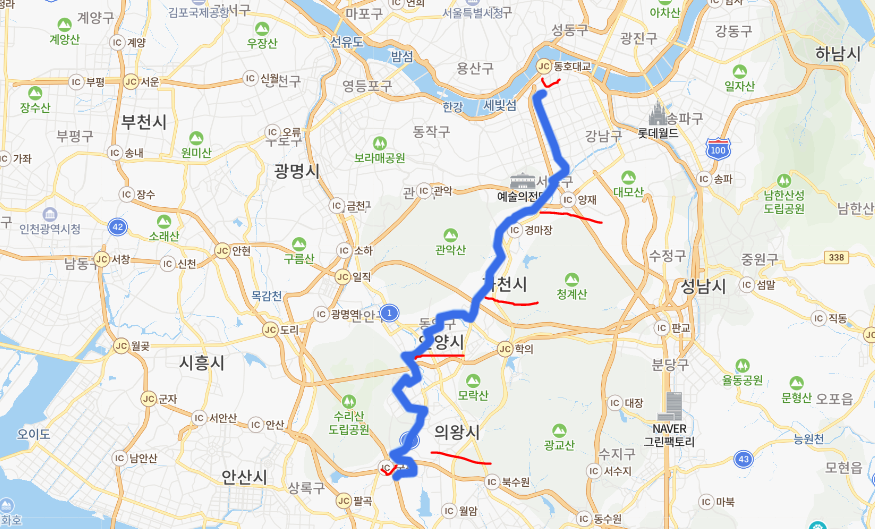  [서울] 542번버스 첫차, 막차 시간과 노선 : 부곡동, 군포역, 금정역, 인덕원역, 양재역, 강남역, 신사역