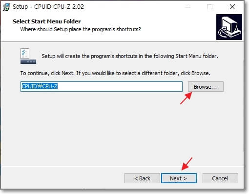 "Browse..." 버튼을 클릭하여, 특정 폴더로 변경할 수 있음을 표시한 사진입니다.