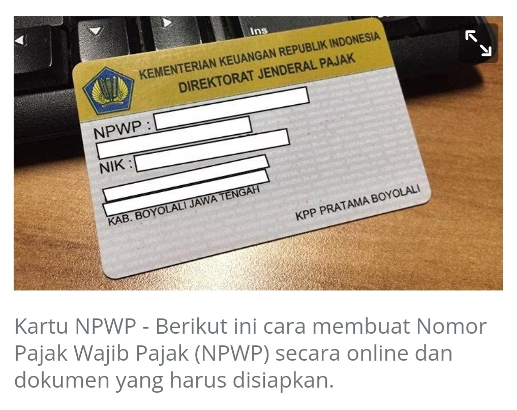 인도네시아의 납세자증명카드 NPWP, 금융거래시 필수지참해야한다. 출처) tribunnews.com