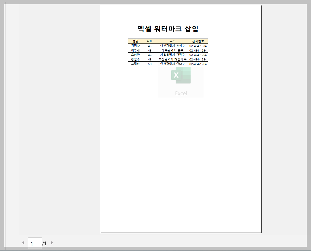 엑셀 워터마크 삽입