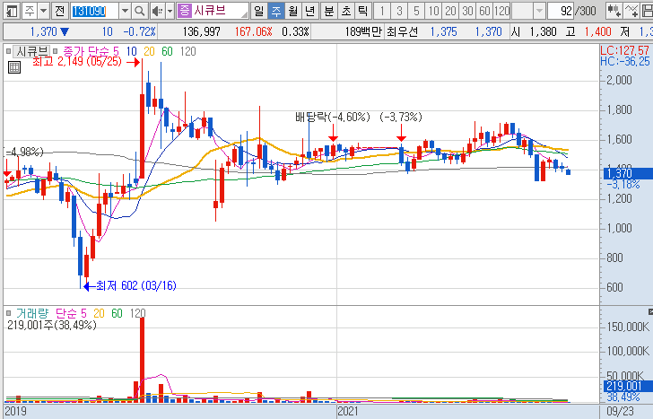 시큐브-주가-흐름-차트