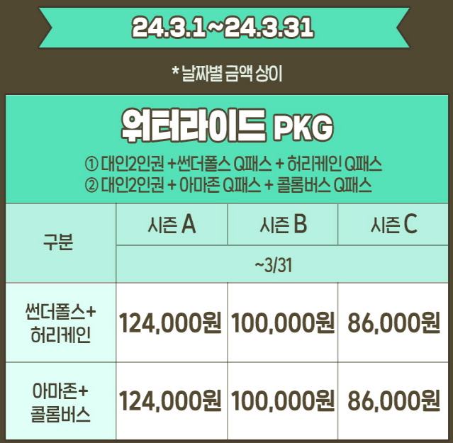 워터라이드 큐패스 가격 정보
