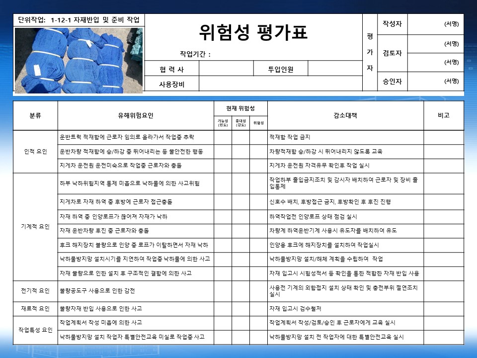  [건설공사 안전비법]_낙하물방지망 설치작업 위험성평가표 양식