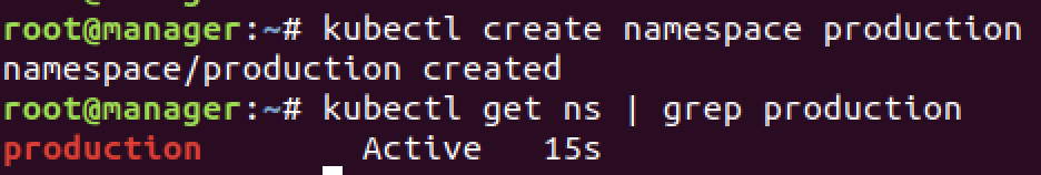 kubectl create namespace production