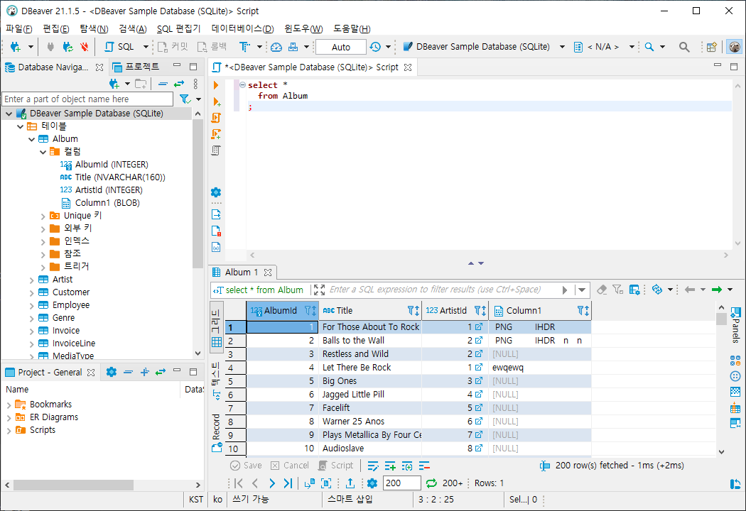 DBeaver 기본 Light 테마