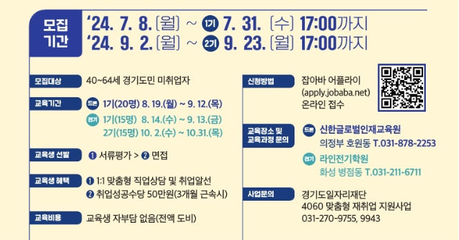 경기도 4060 맞춤형 재취업 지원사업 안내