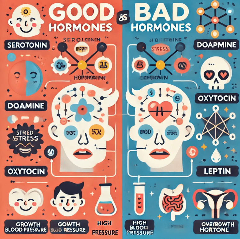 좋은 호르몬과 나쁘 호르몬을 구분한 이미지